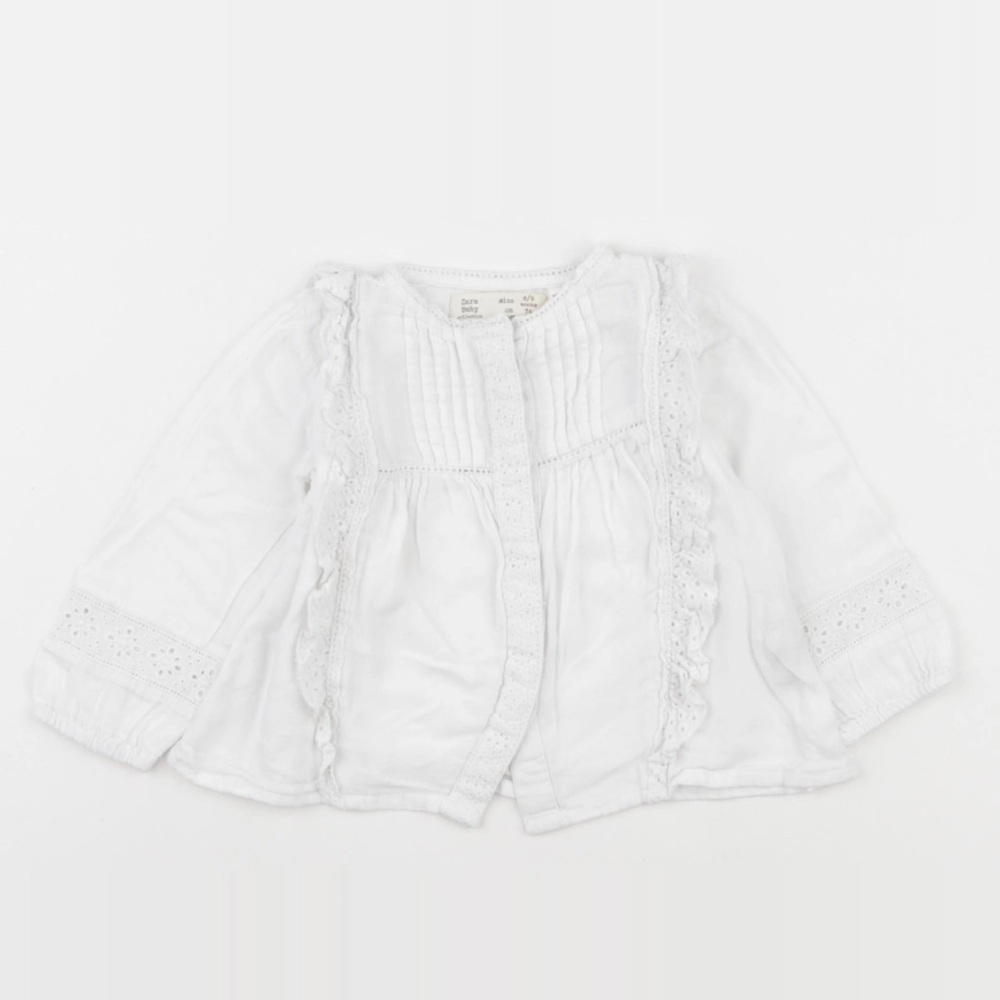 Zara Baby White Cotton Eyelet Ruffle Blouse Long Sleeve Top Size 2-3Y